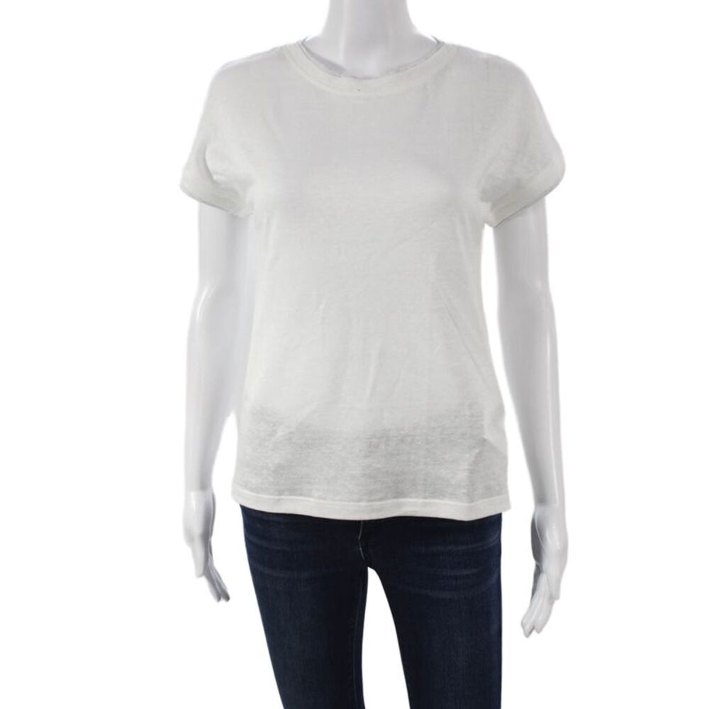 ELEVENTY Womens Basic White Linen Round Neck Short Sleeve T-Shirt Size S